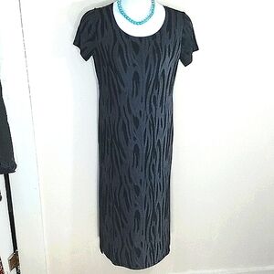 Dress short sleeve maxi print abstract scoop neck gray black stretch